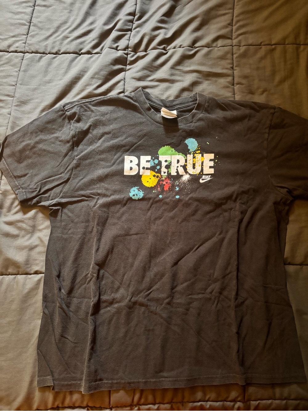 Nike Black 'BE TRUE' Graphic Tee with Colorful Splatter